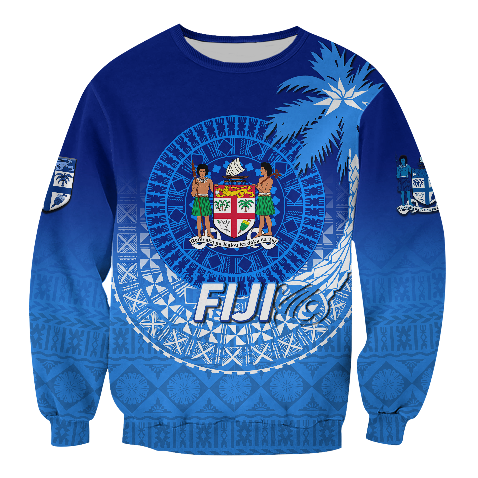 (Custom Personalised) Fiji Tapa Tribal Coconut Tree Sweatshirt - LT12 Unisex Blue - Polynesian Pride