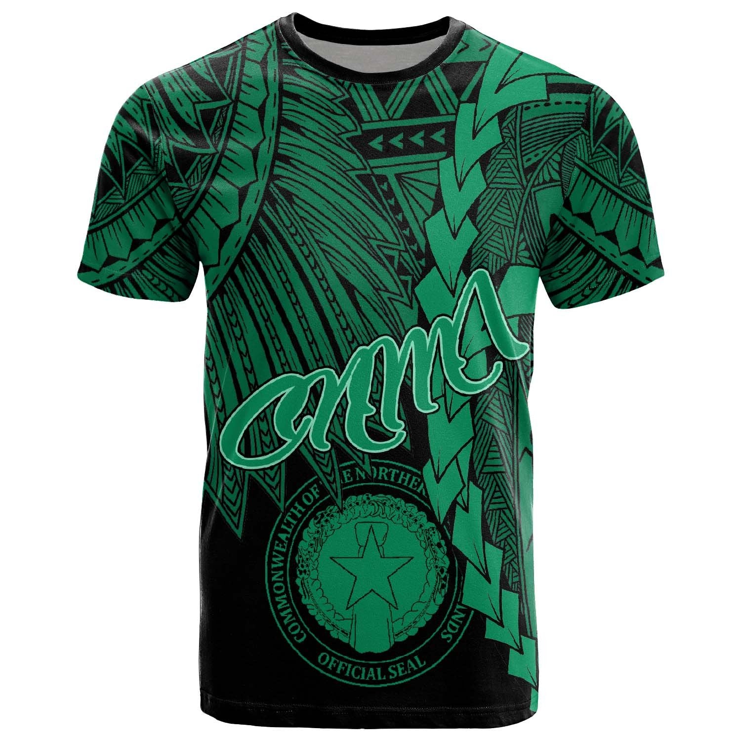 Northern Mariana Islands Polynesian T Shirt Tribal Wave Tattoo Green Unisex Green - Polynesian Pride