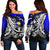 Papua New Guinea Women's Off Shoulder Sweaters - Tribal Jungle Pattern Blue Color Blue - Polynesian Pride