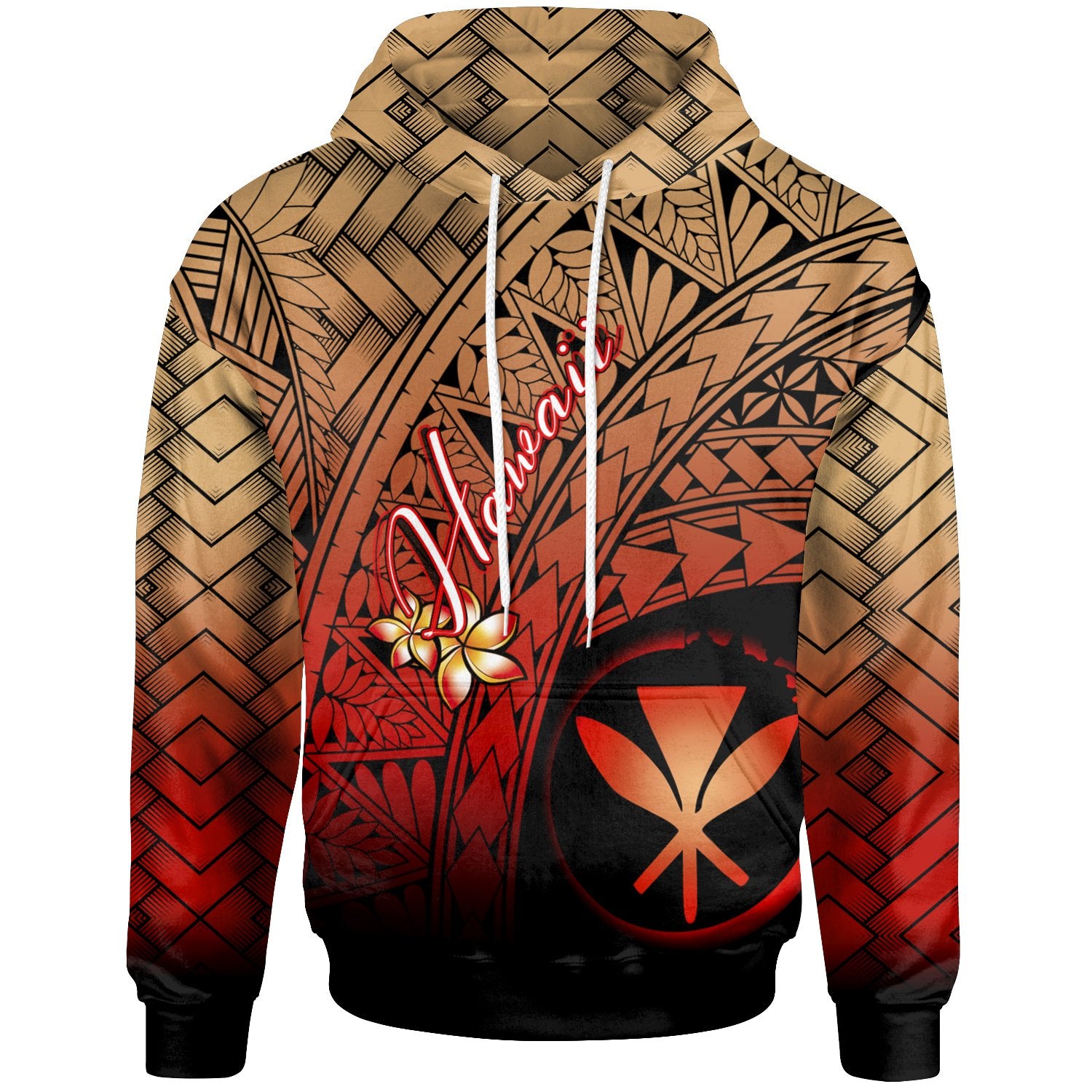 Hawaii Polynesian Hoodie Plumeria Tattoo Tribal Unisex Red - Polynesian Pride