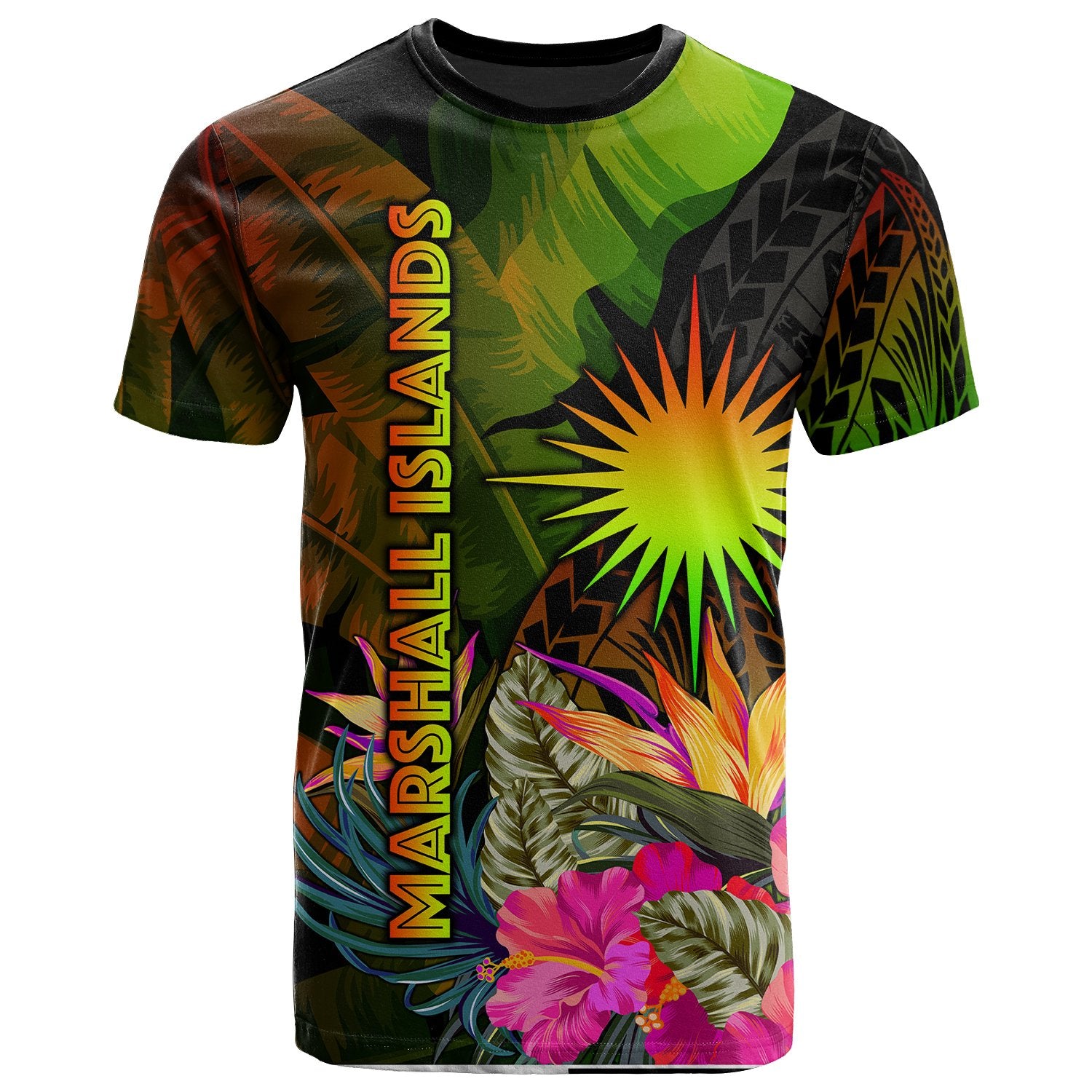 Marshall Islands Polynesian t Shirt Hibiscus and Banana Leaves Unisex Reggae - Polynesian Pride