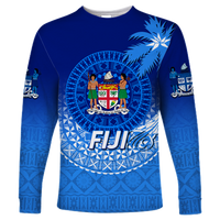 Fiji Tapa Tribal Coconut Tree Long Sleeve Shirt - LT12 Unisex Blue - Polynesian Pride