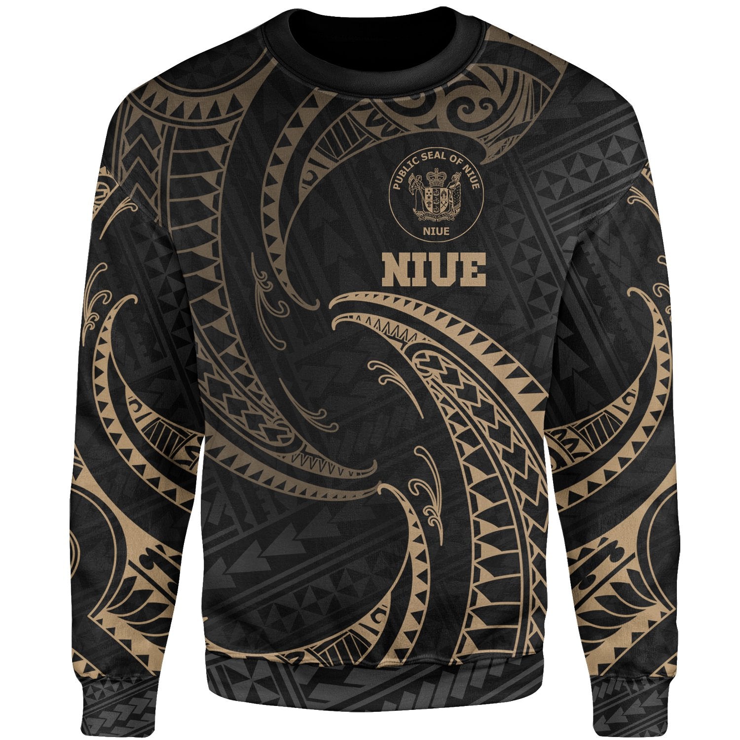 Niue Polynesian Sweater - Gold Tribal Wave Unisex Gold - Polynesian Pride