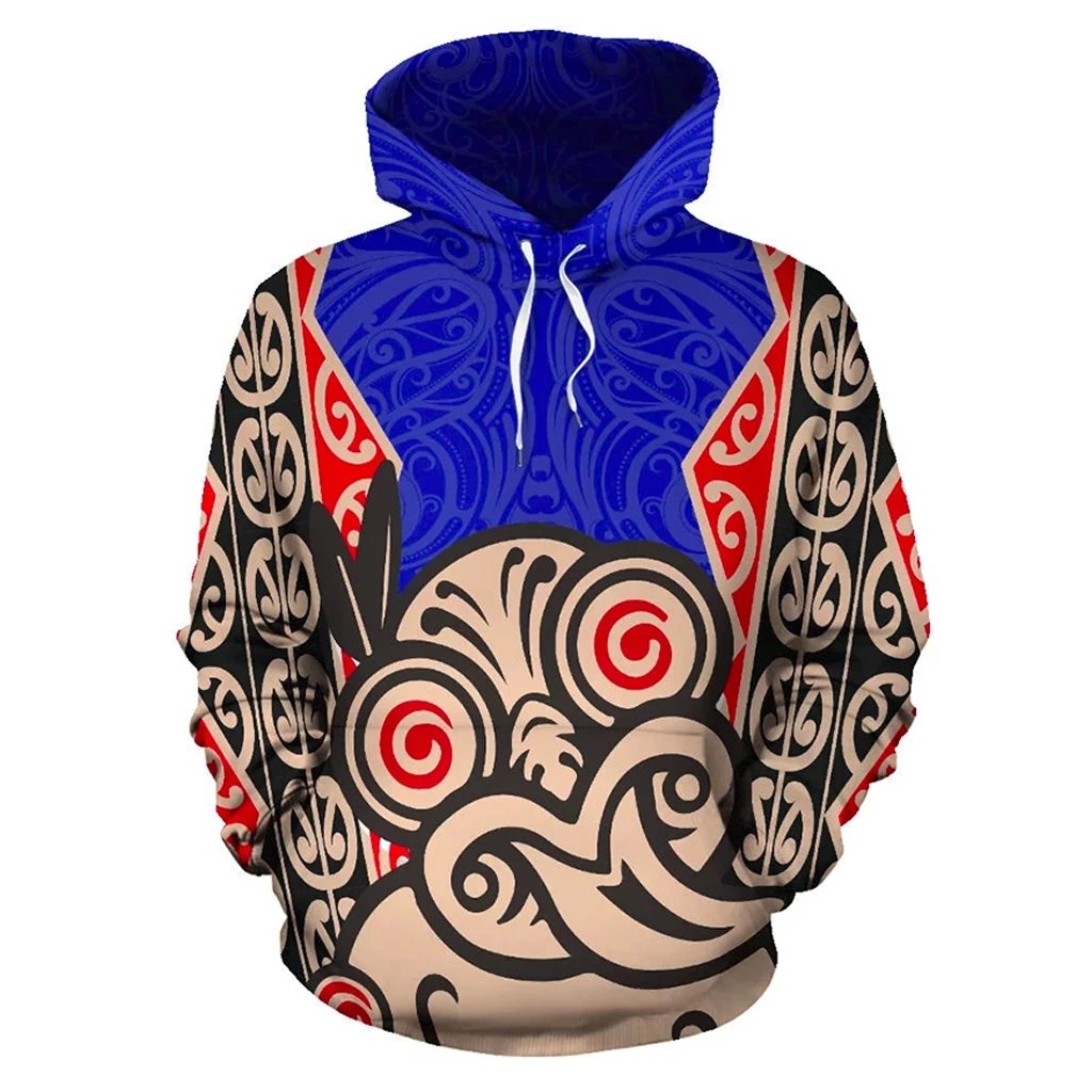 Hei Tiki With Maori Pattern Hoodie Blue Unisex Blue - Polynesian Pride