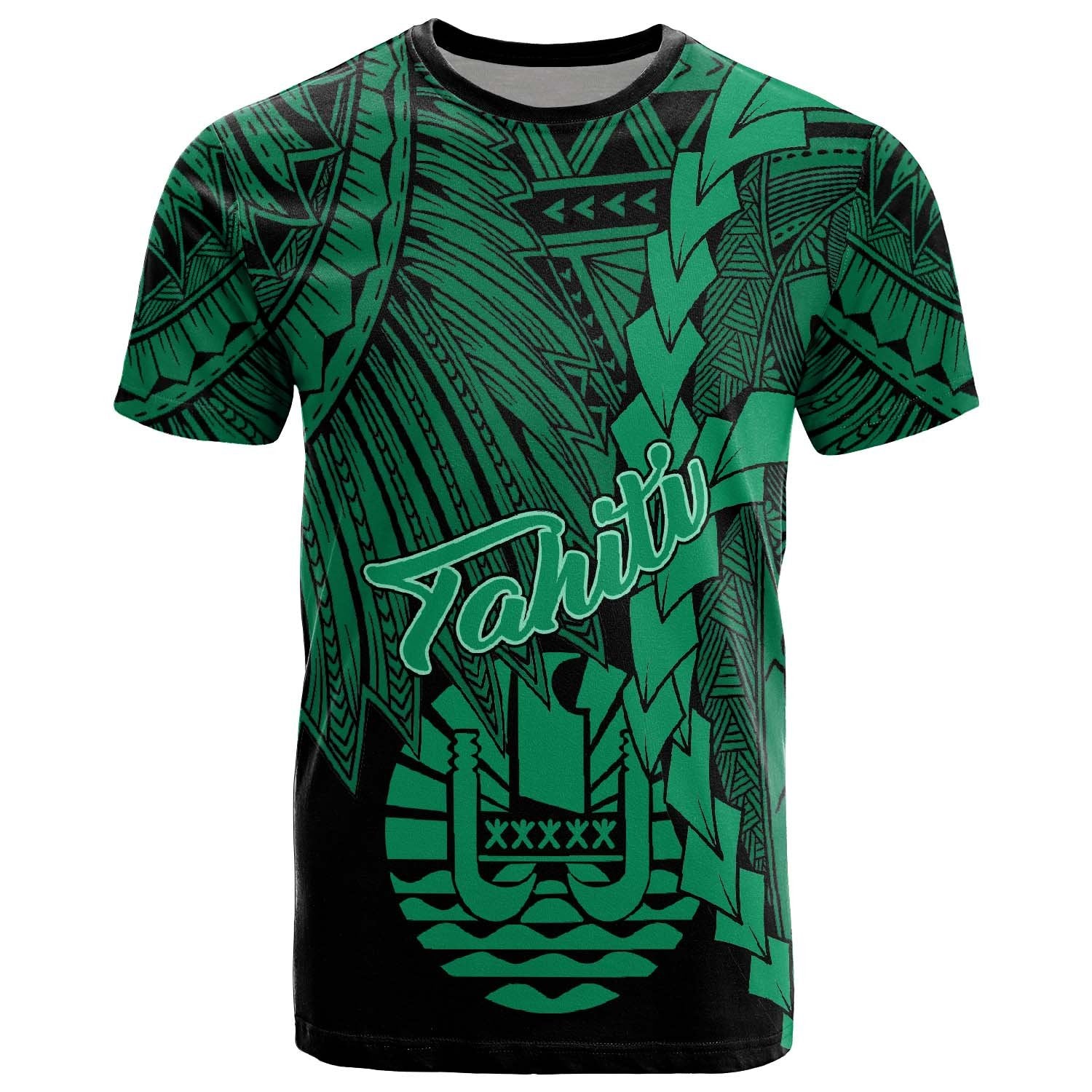 Tahiti Polynesian T Shirt Tribal Wave Tattoo Green Unisex Green - Polynesian Pride