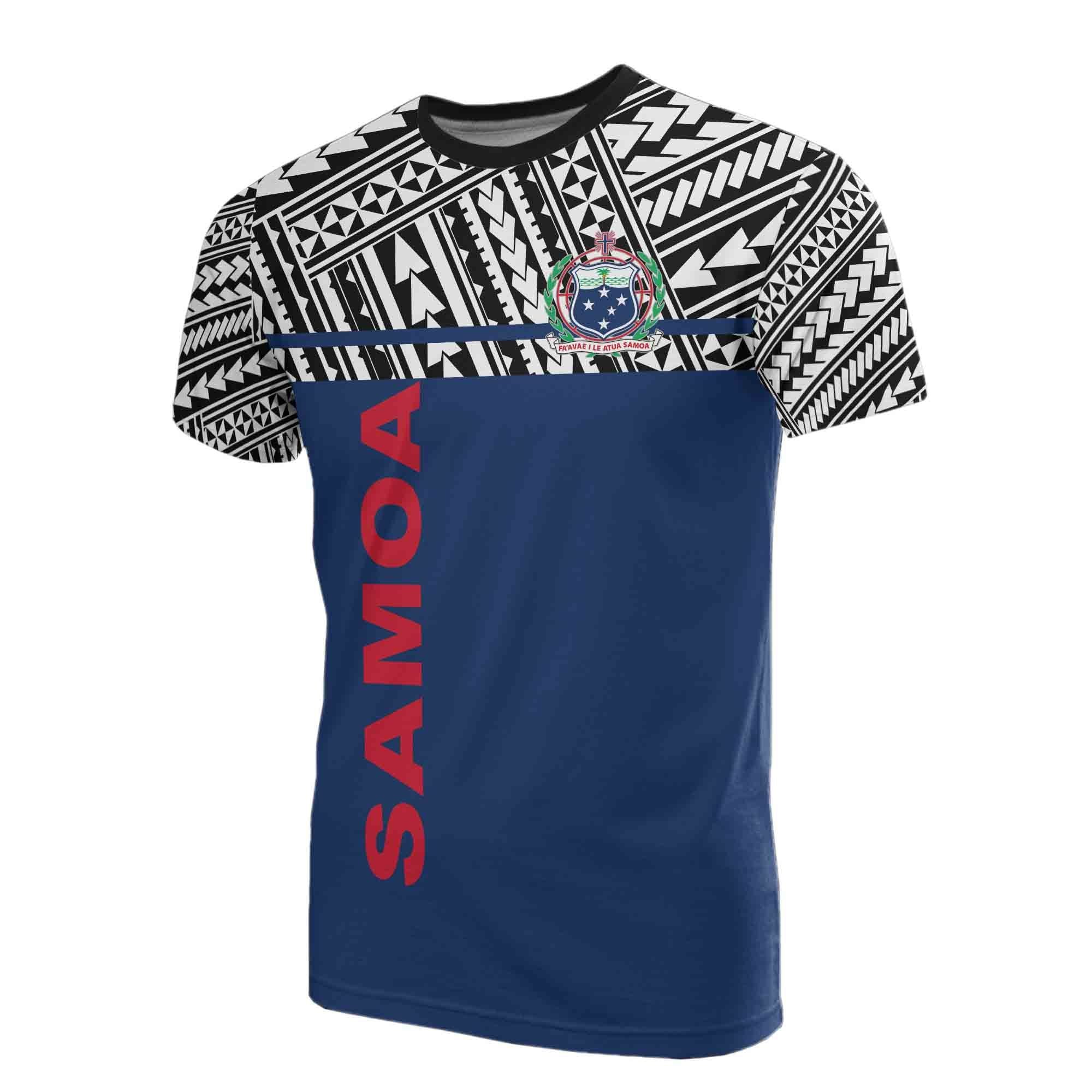 Samoa All Over T Shirt Samoa Coat Of Arms Polynesian Horizontal Style Unisex Blue - Polynesian Pride