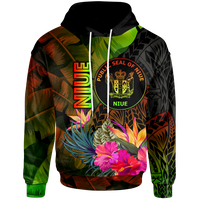 Niue Polynesian Hoodie Hibiscus and Banana Leaves Unisex Reggae - Polynesian Pride