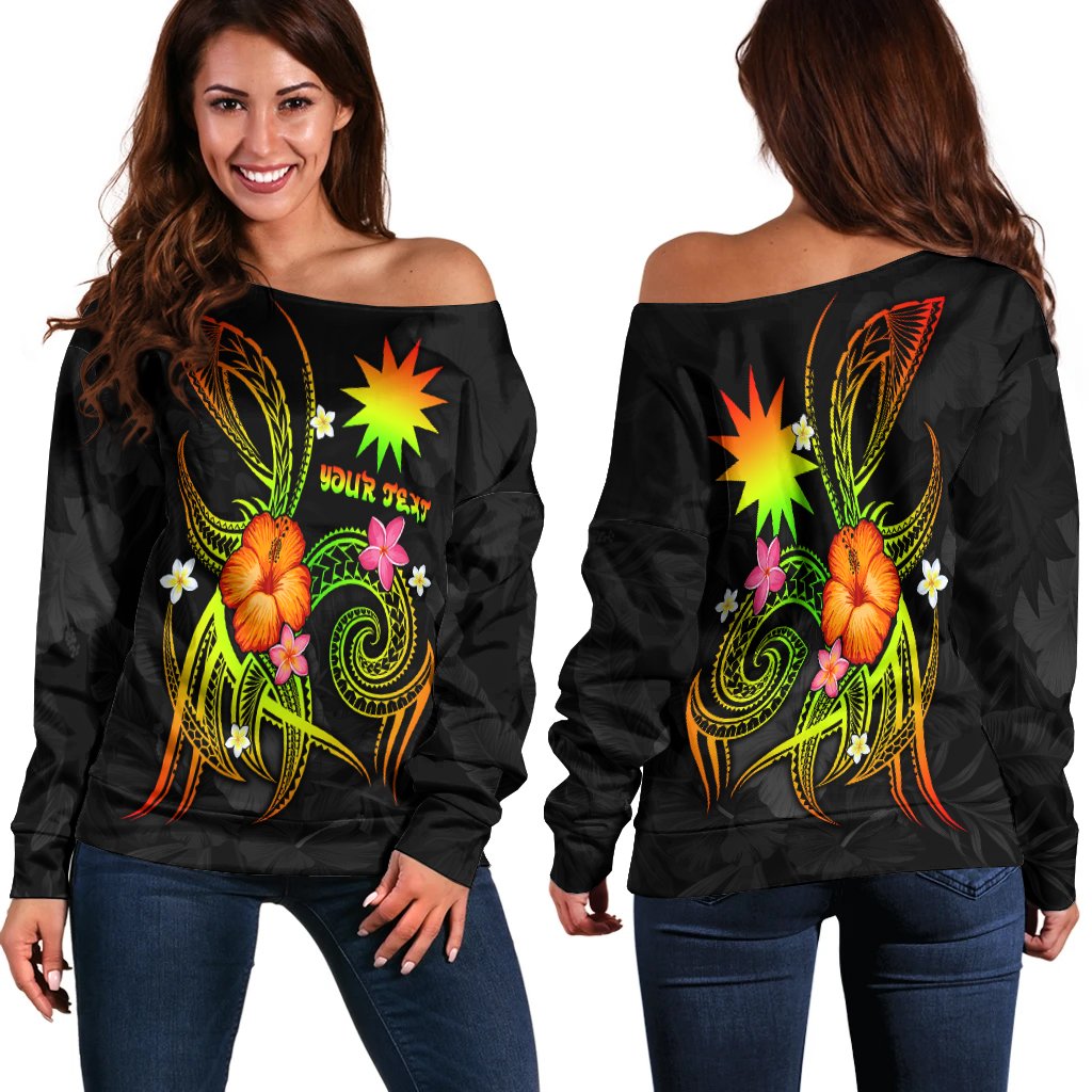 Nauru Polynesian Personalised Women's Off Shoulder Sweater - Legend of Nauru (Reggae) Art - Polynesian Pride