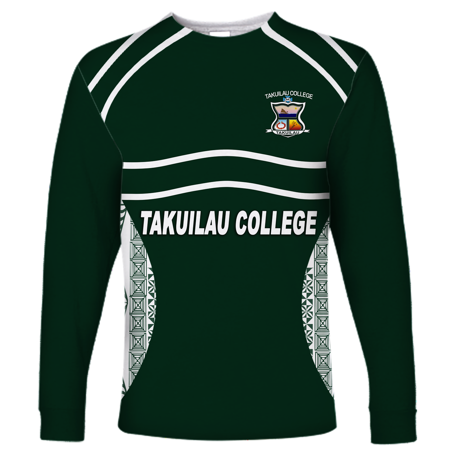 Takuilau College Tongan Patterns Long Sleeve Shirt - LT12 Unisex Green - Polynesian Pride