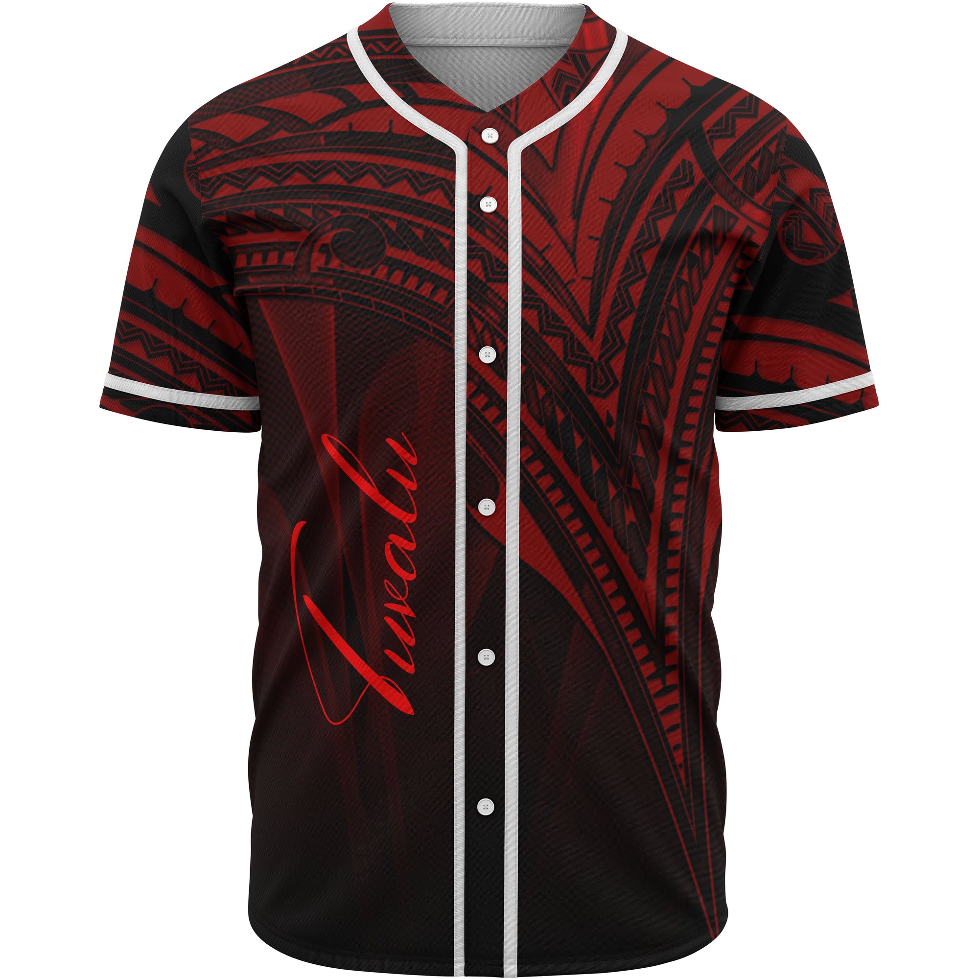 Tuvalu Baseball Shirt - Red Color Cross Style Unisex Black - Polynesian Pride