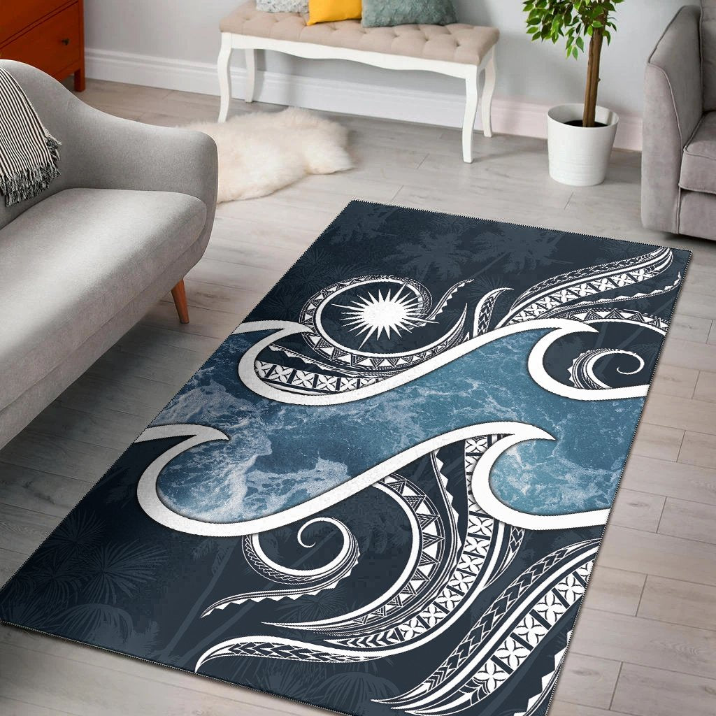 Marshall Islands Polynesian Area Rug - Ocean Style Blue - Polynesian Pride