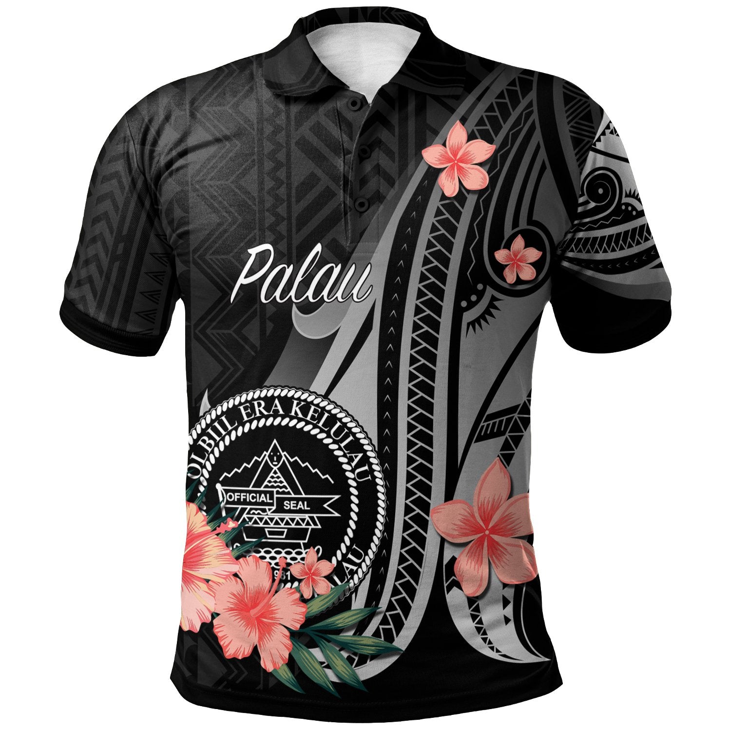 Palau Polo Shirt Polynesian Hibiscus Pattern Style Unisex Black - Polynesian Pride