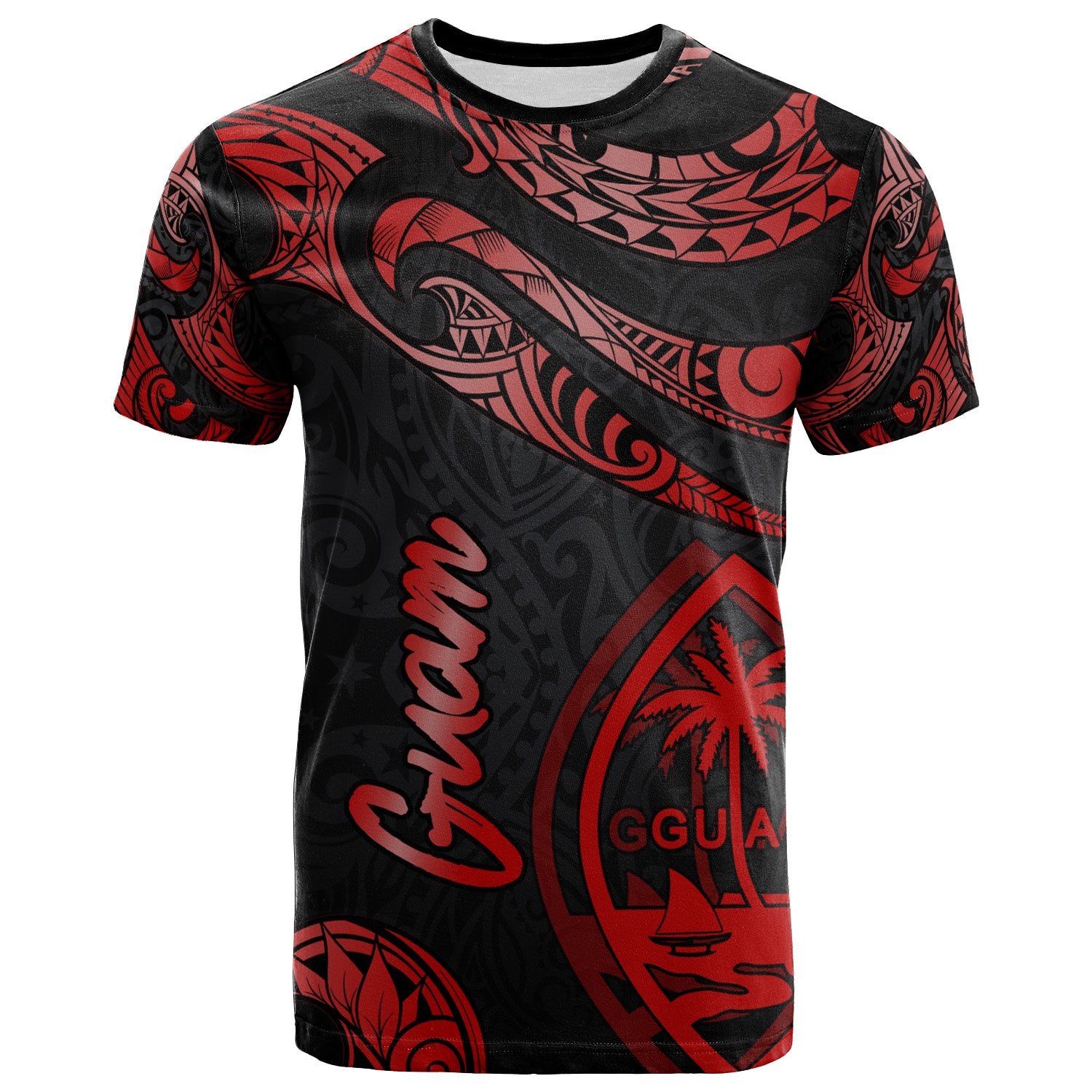 Guam Polynesian T Shirt Polynesian Tattoo Red Version Unisex Red - Polynesian Pride