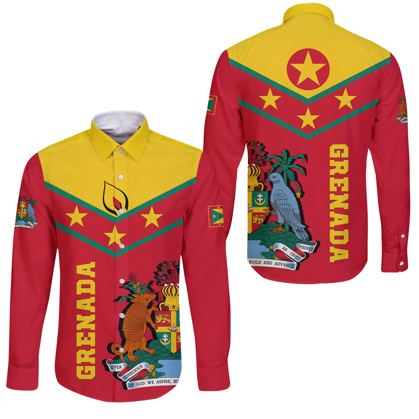 Grenada Long Sleeve Button Shirt - Proud Grenadian - LT12 Unisex Red - Polynesian Pride