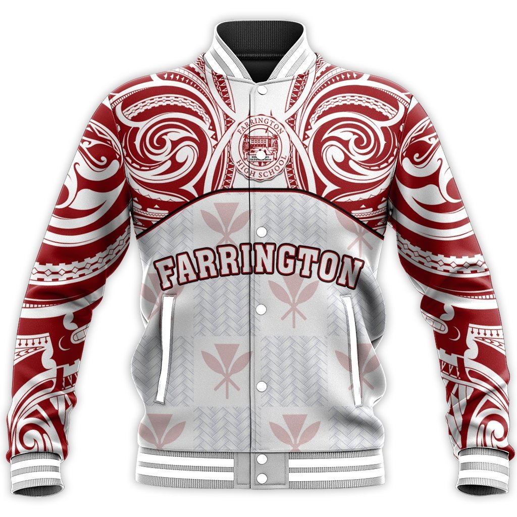 Hawaii Baseball Jacket - Kanaka Farrington High School Baseball Jacket Demodern Style AH Unisex White - Polynesian Pride