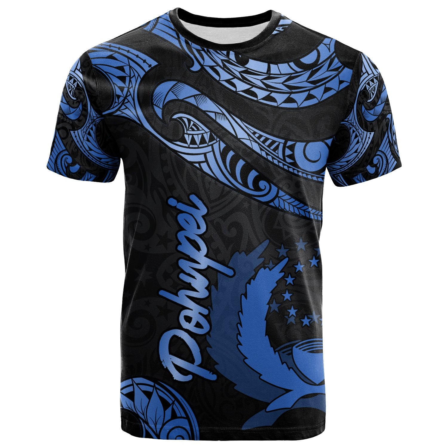 Pohnpei Micronesia Polynesian T Shirt Poly Tattoo Blue Version Unisex Blue - Polynesian Pride