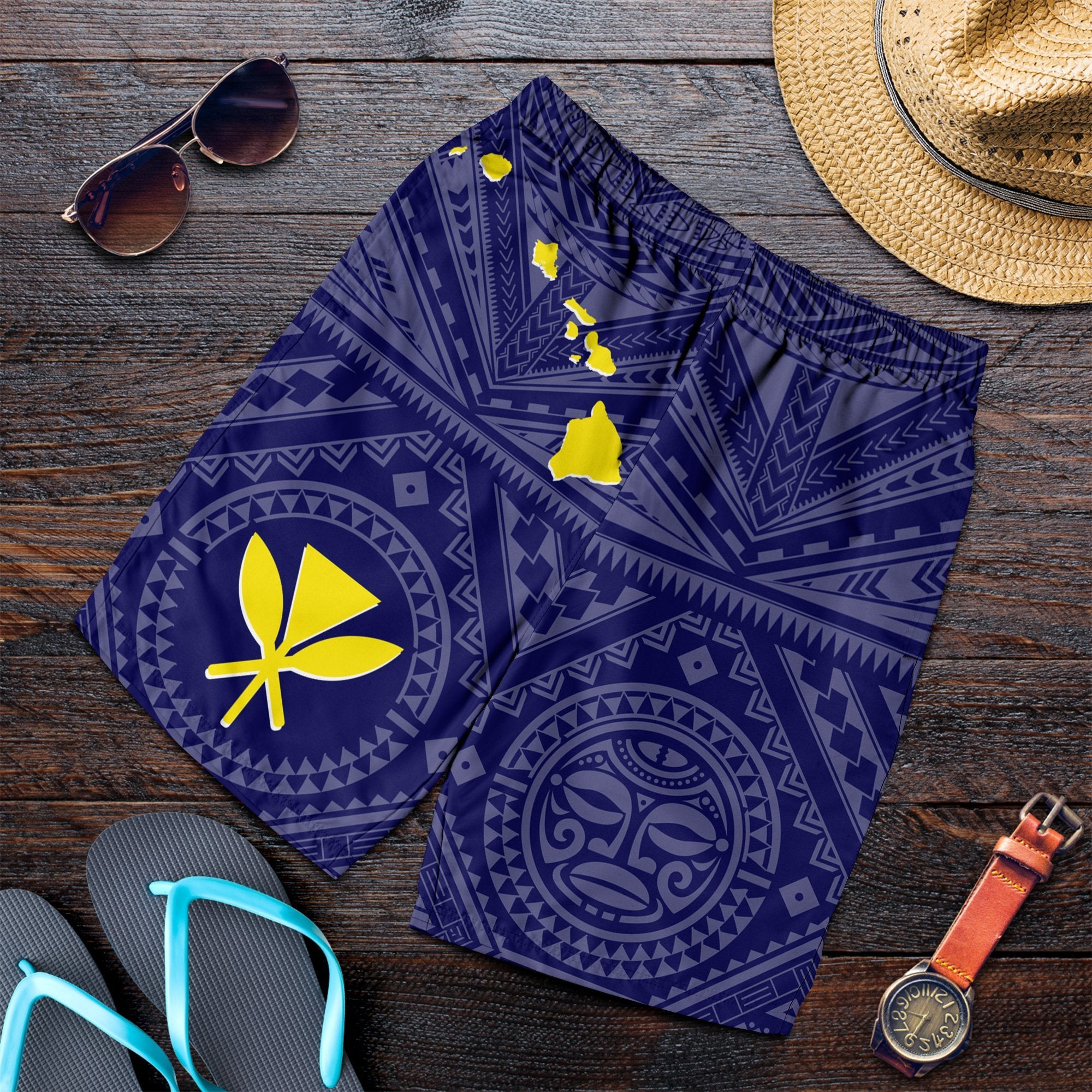 Hawaii Men's Short - Hawaii Kanaka Maoli And Map ( Blue) - Polynesian Pride