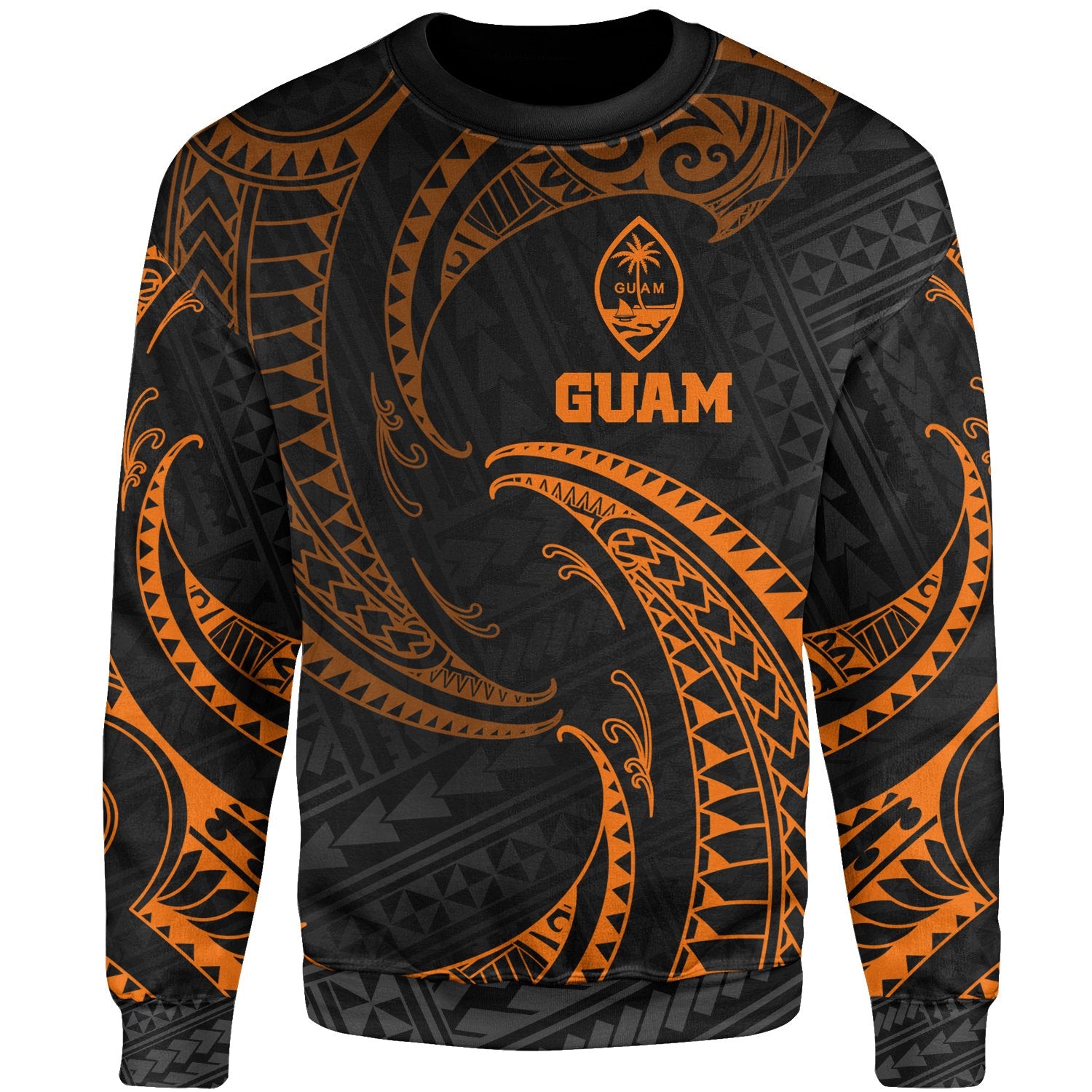 Guam Polynesian Sweater - Orange Tribal Wave Unisex Orange - Polynesian Pride