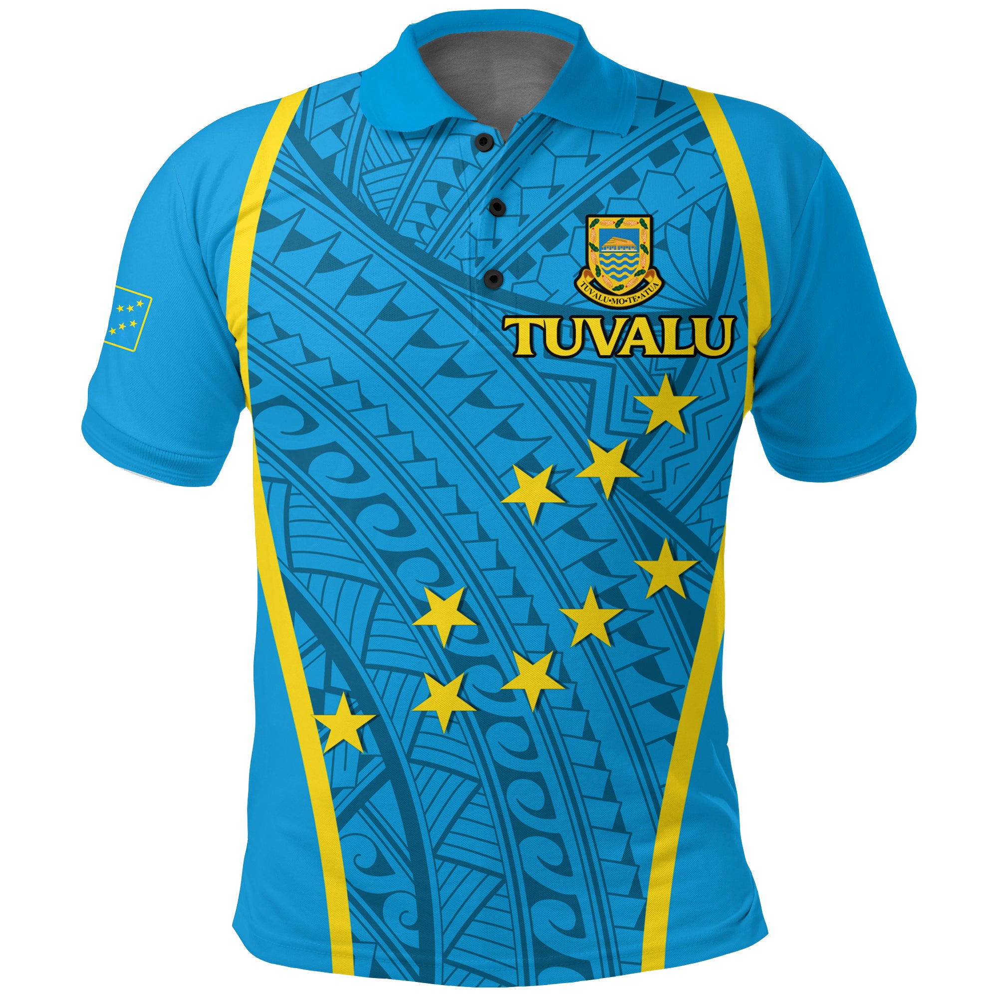 Tuvalu Polo Shirt Tribal Pattern LT12 Unisex Blue - Polynesian Pride