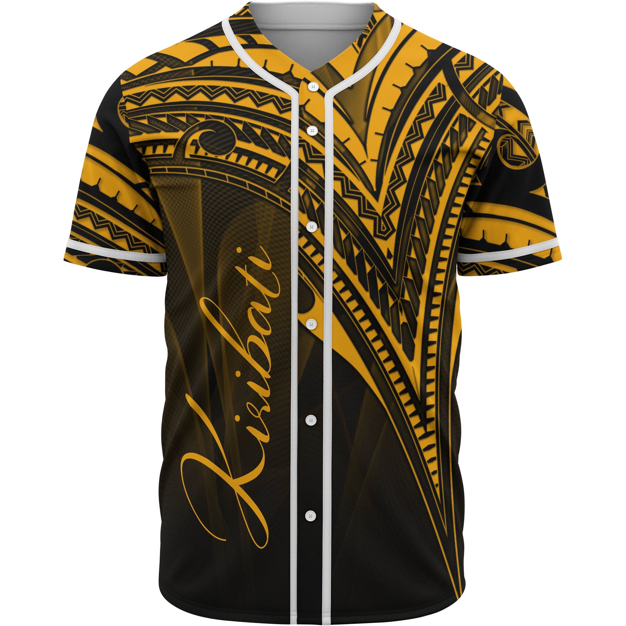 Kiribati Baseball Shirt - Gold Color Cross Style Unisex Black - Polynesian Pride