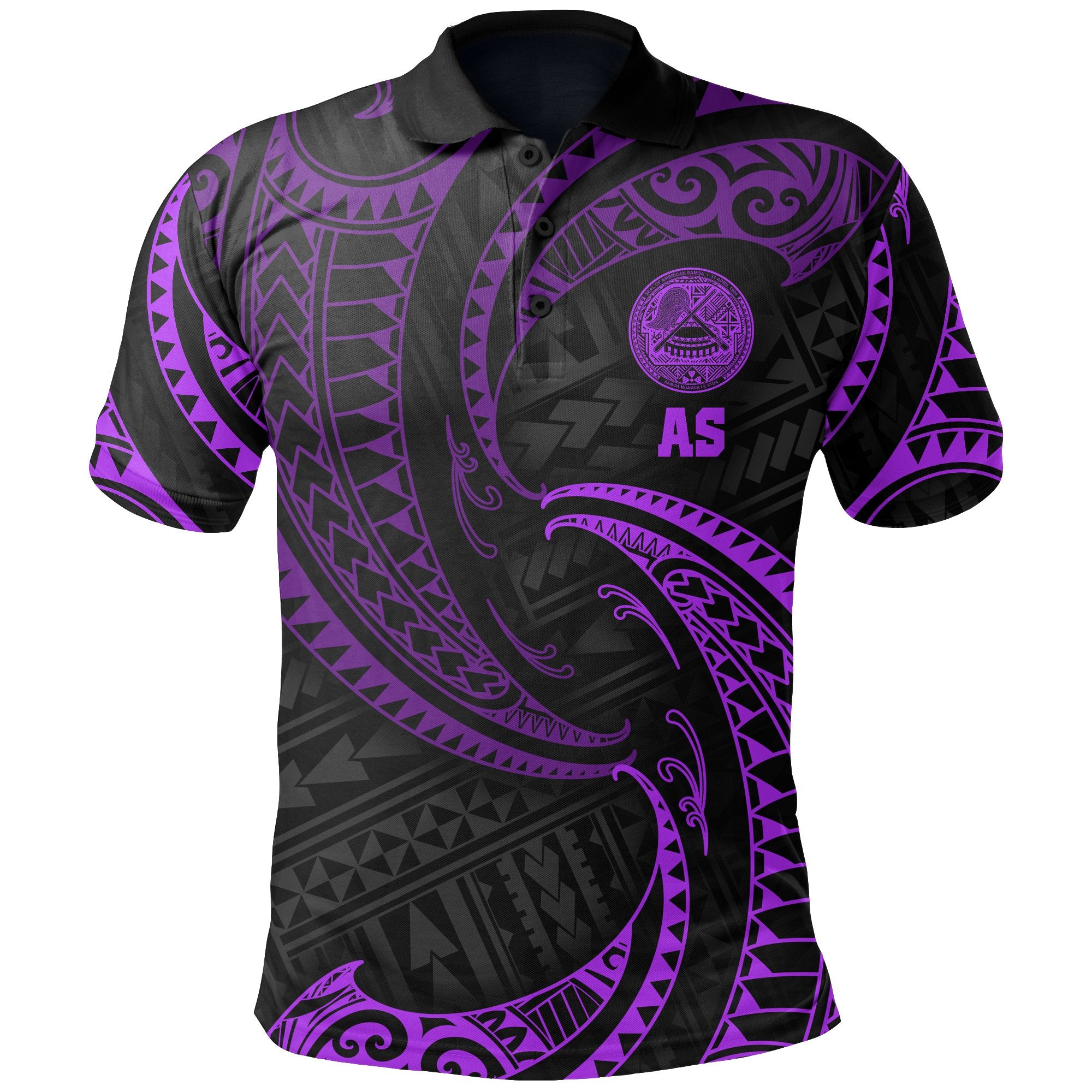 American Samoa Polynesian Polo Shirt Purple Tribal Wave Unisex Purple - Polynesian Pride