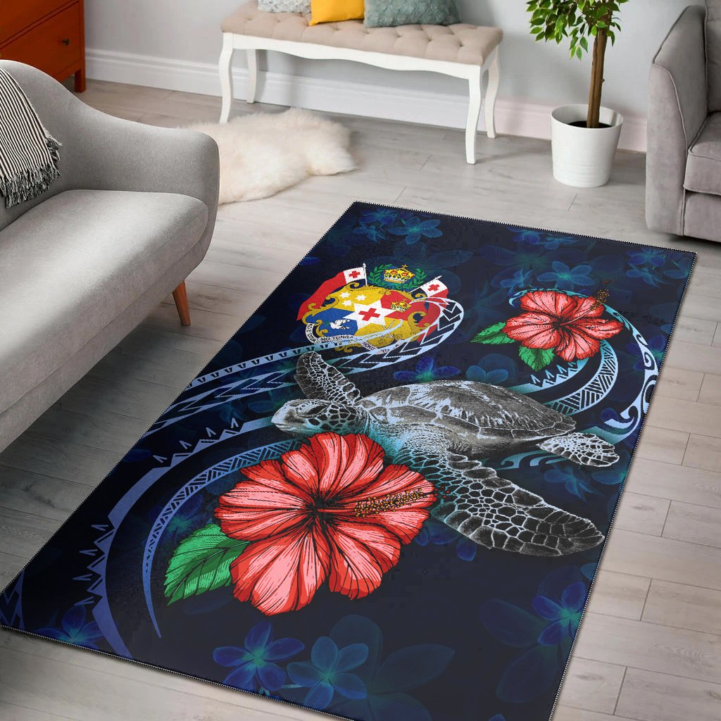 Tonga Polynesian Area Rug - Blue Turtle Hibiscus Blue - Polynesian Pride