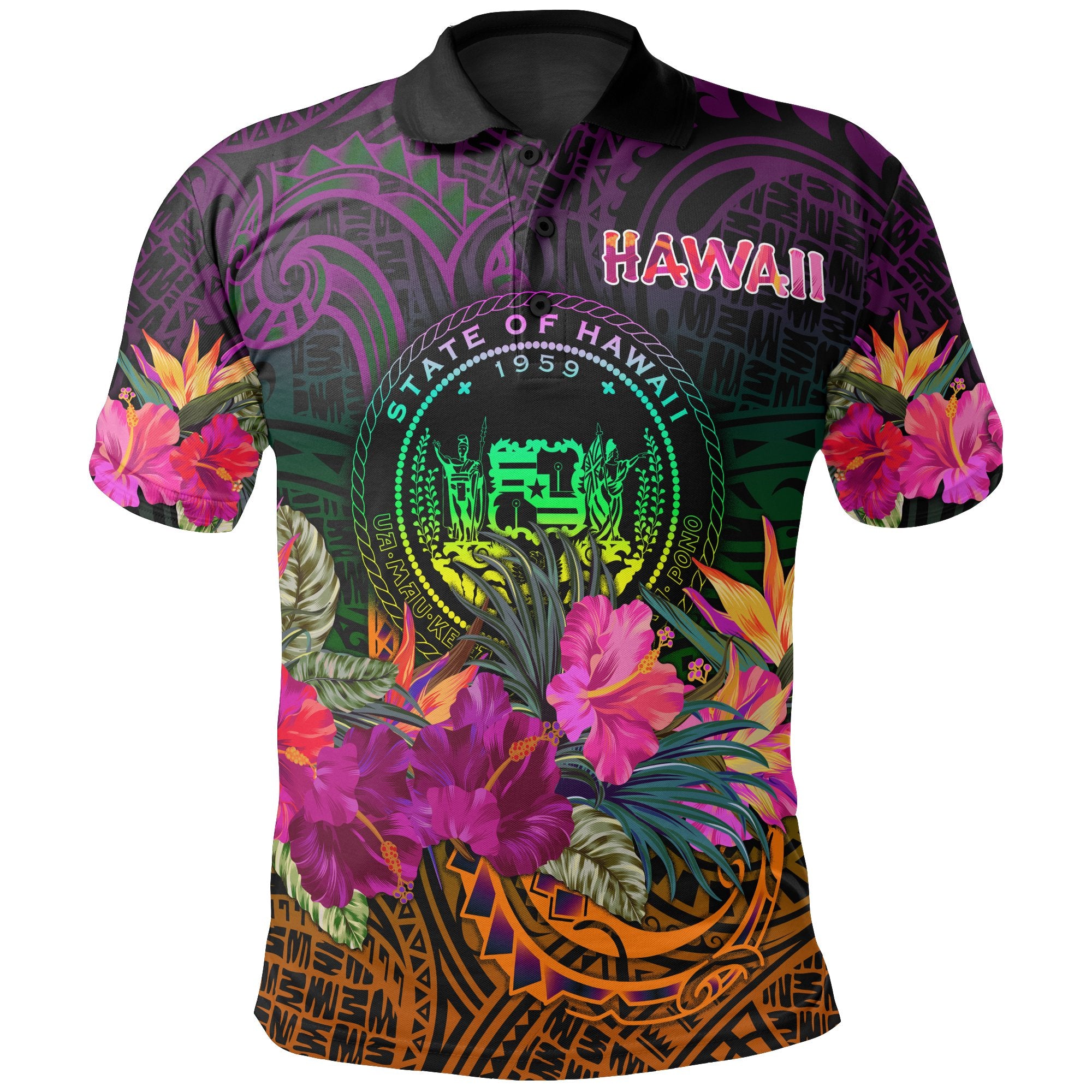 Polynesian Hawaii Polo Summer Hibiscus Unisex Reggae - Polynesian Pride