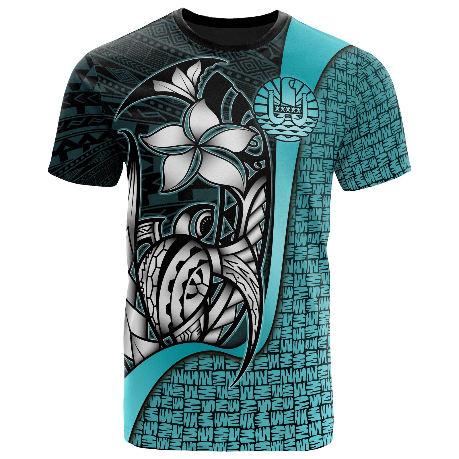 Tahiti Polynesian T Shirt Turquoise Turtle with Hook Unisex TURQUOISE - Polynesian Pride