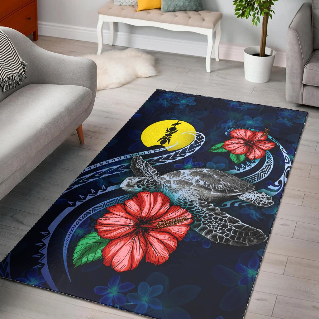 New Caledonia Polynesian Area Rug - Blue Turtle Hibiscus Blue - Polynesian Pride