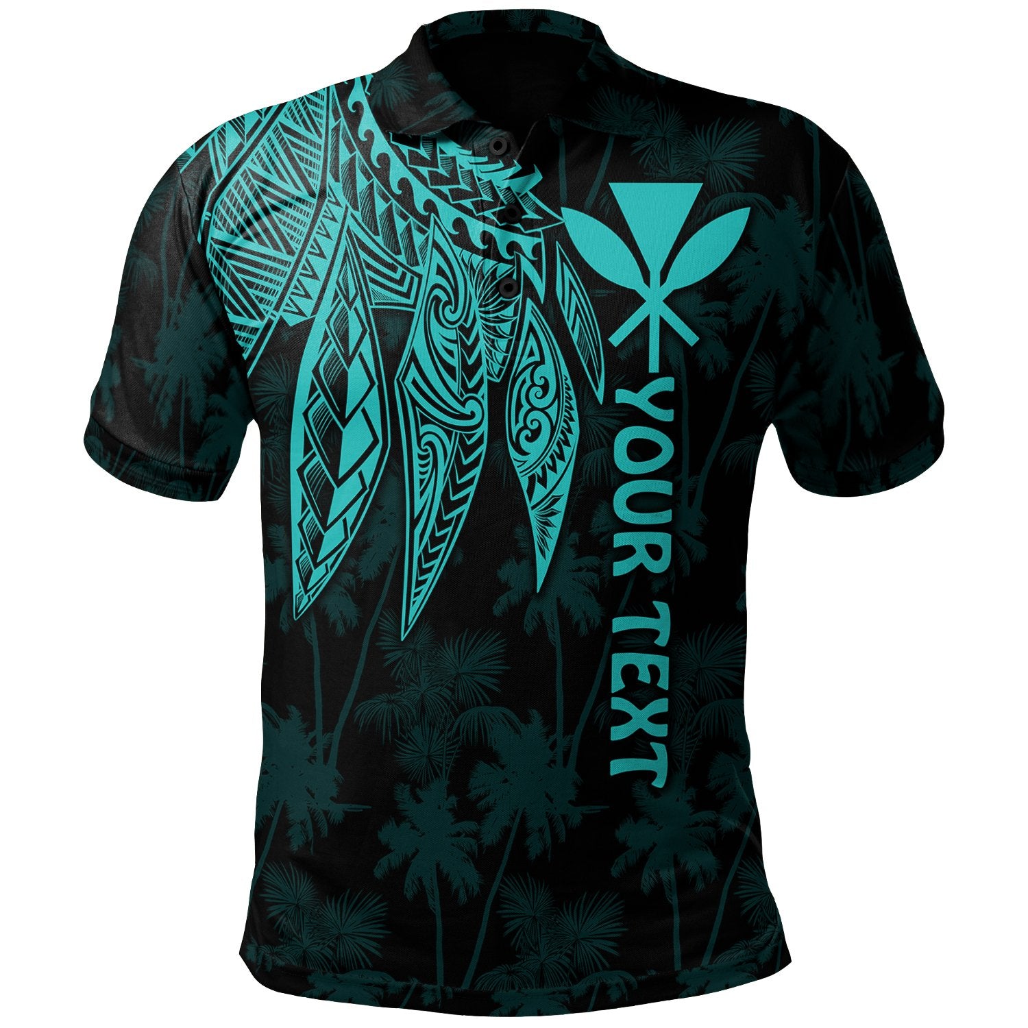 Hawaii Custom Polo Shirt Kanaka Maoli with Polynesian Wings (Turquoise) Unisex Turquoise - Polynesian Pride