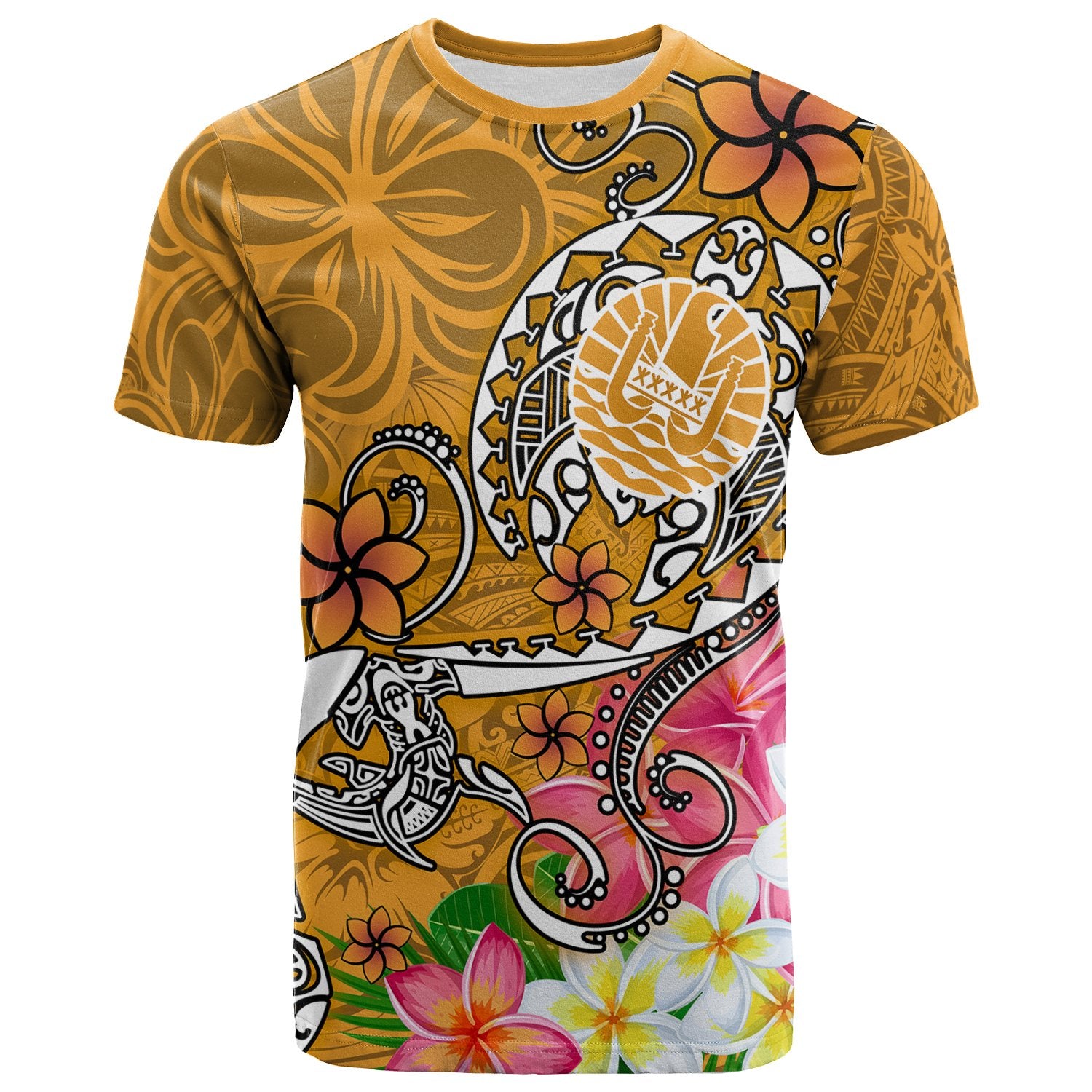 Tahiti T Shirt Turtle Plumeria (Gold) Unisex Art - Polynesian Pride