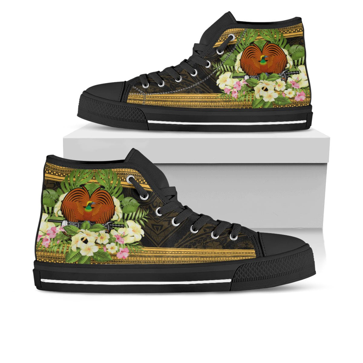 Papua New Guinea High Top Shoes - Polynesian Gold Patterns Collection Unisex Black - Polynesian Pride