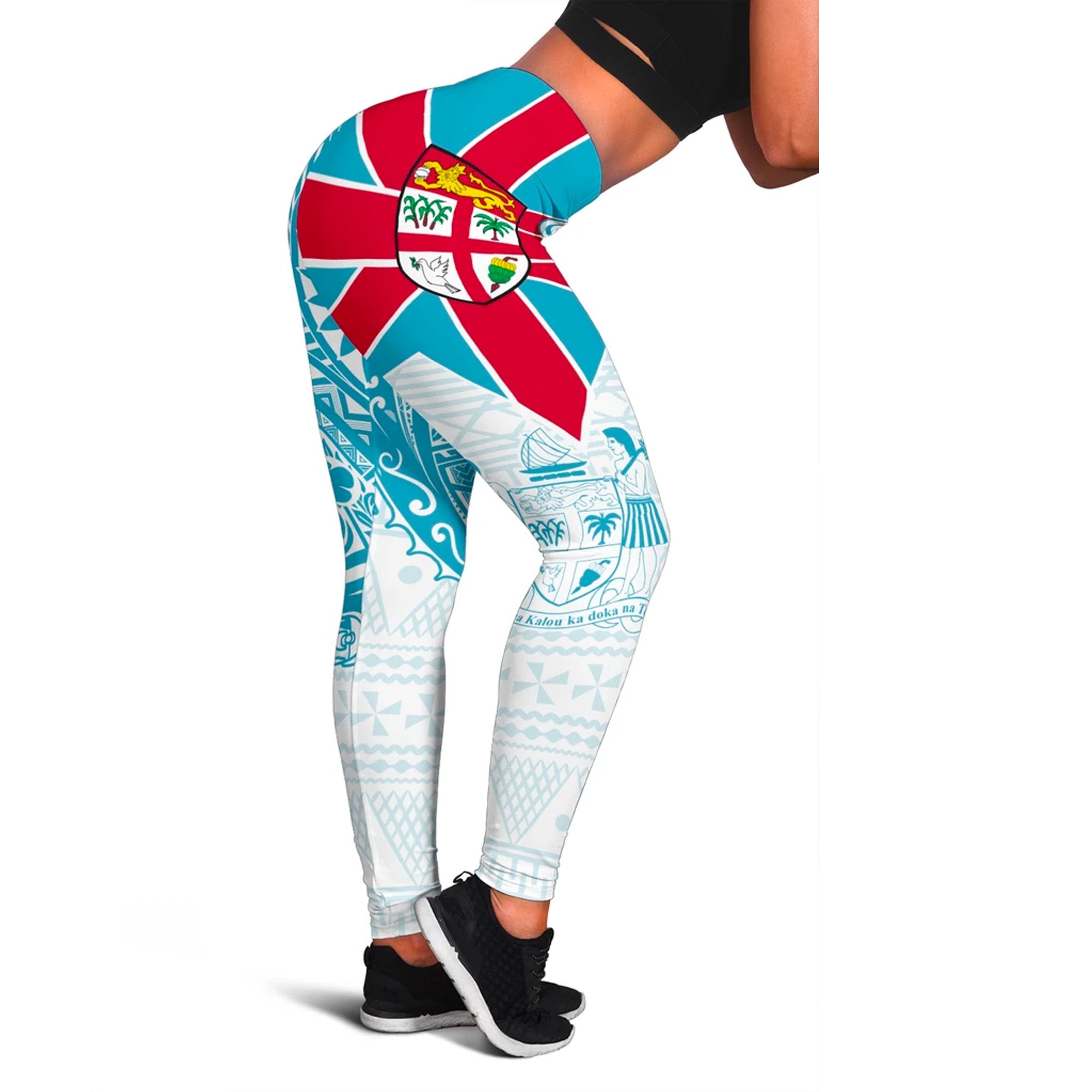 Fiji Polynesian Leggings - Fiji Flag Fiji Flag with Coat of Arms Blue - Polynesian Pride