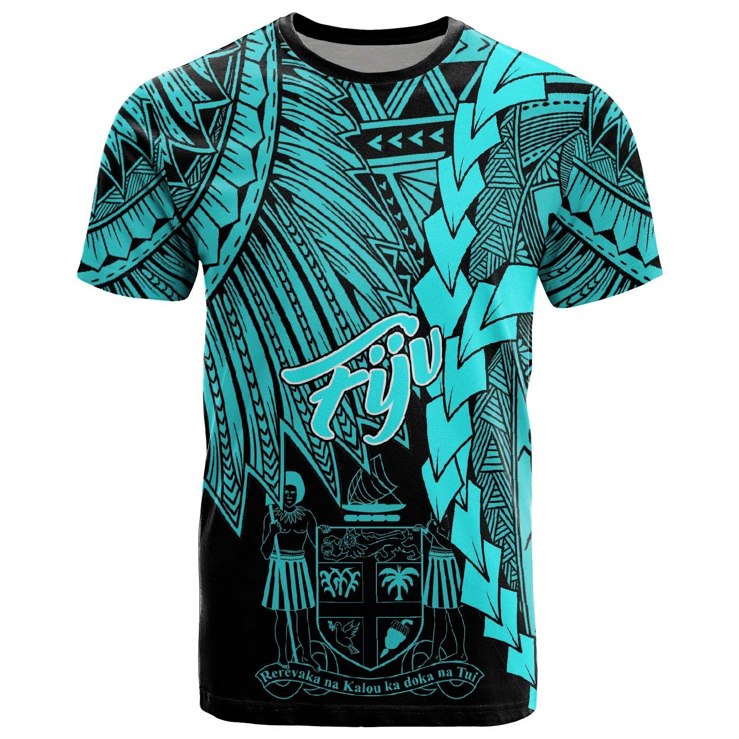 Fiji Polynesian T Shirt Tribal Wave Tattoo Neon Blue Unisex Neon Blue - Polynesian Pride