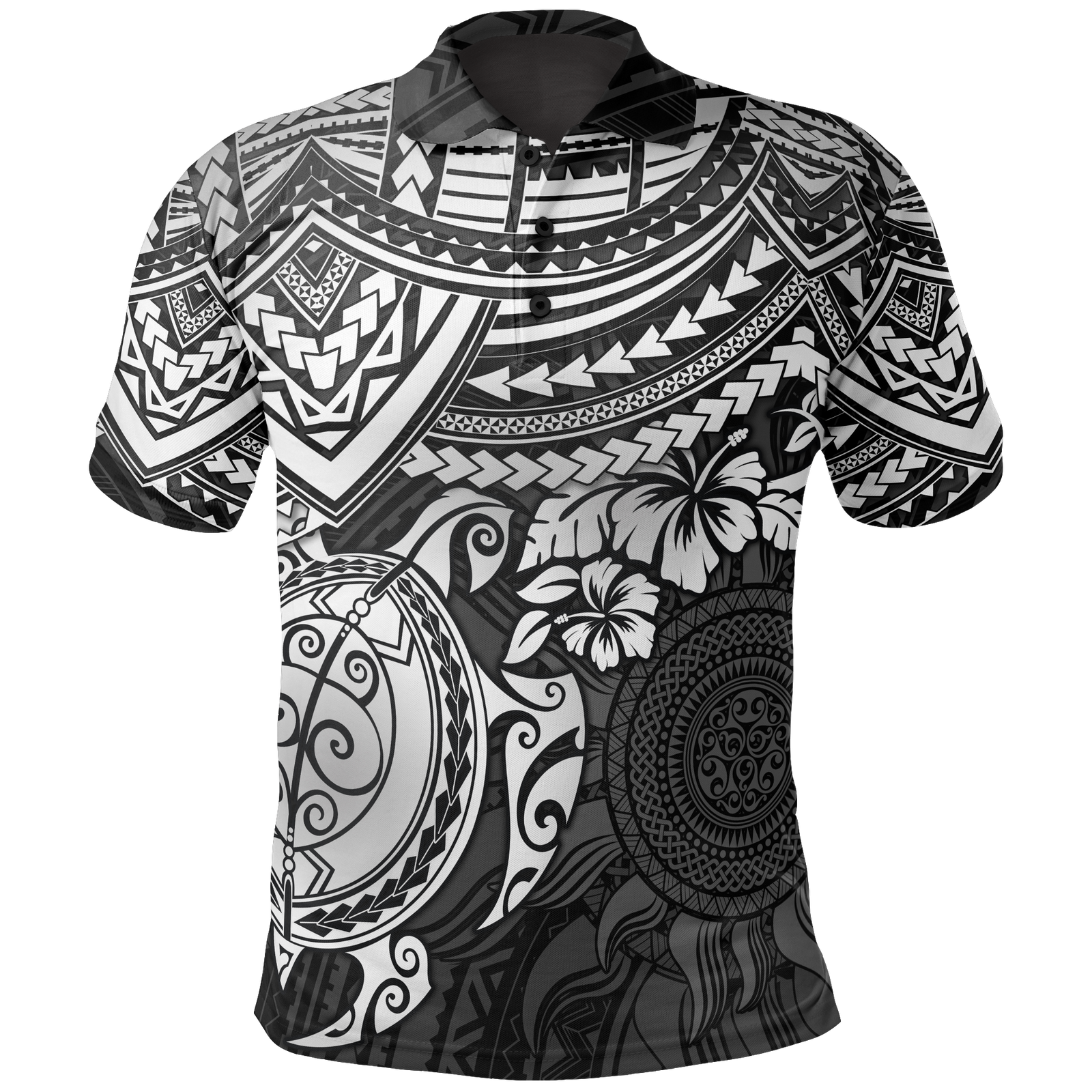 Polo Shirt Polynesian White Turtle Hibiscus Unisex White - Polynesian Pride