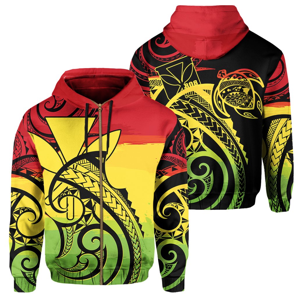 Hawaii Hoodie Kanaka Reggae Allover Zip Hoodie Red - Polynesian Pride