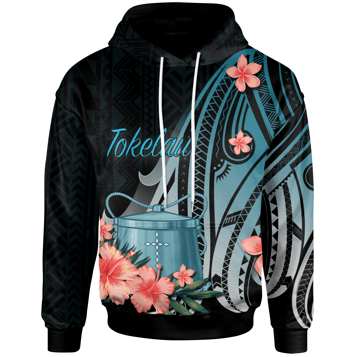 Tokelau Hoodie Turquoise Polynesian Hibiscus Pattern Style Unisex Turquoise - Polynesian Pride