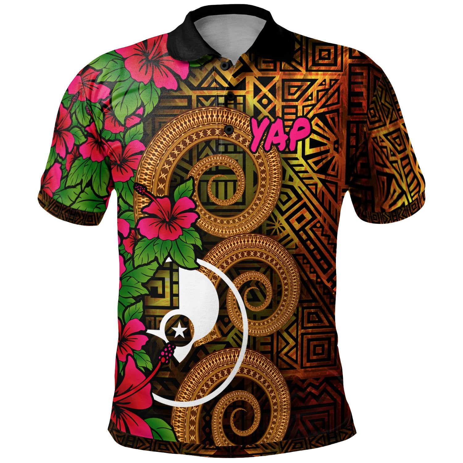 Yap Micronesia Polo Shirt Hibiscus Vintage Unisex Orange - Polynesian Pride