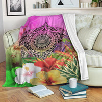 American Samoa Polynesian Premium Blanket - Manta Ray Tropical Flowers - Polynesian Pride