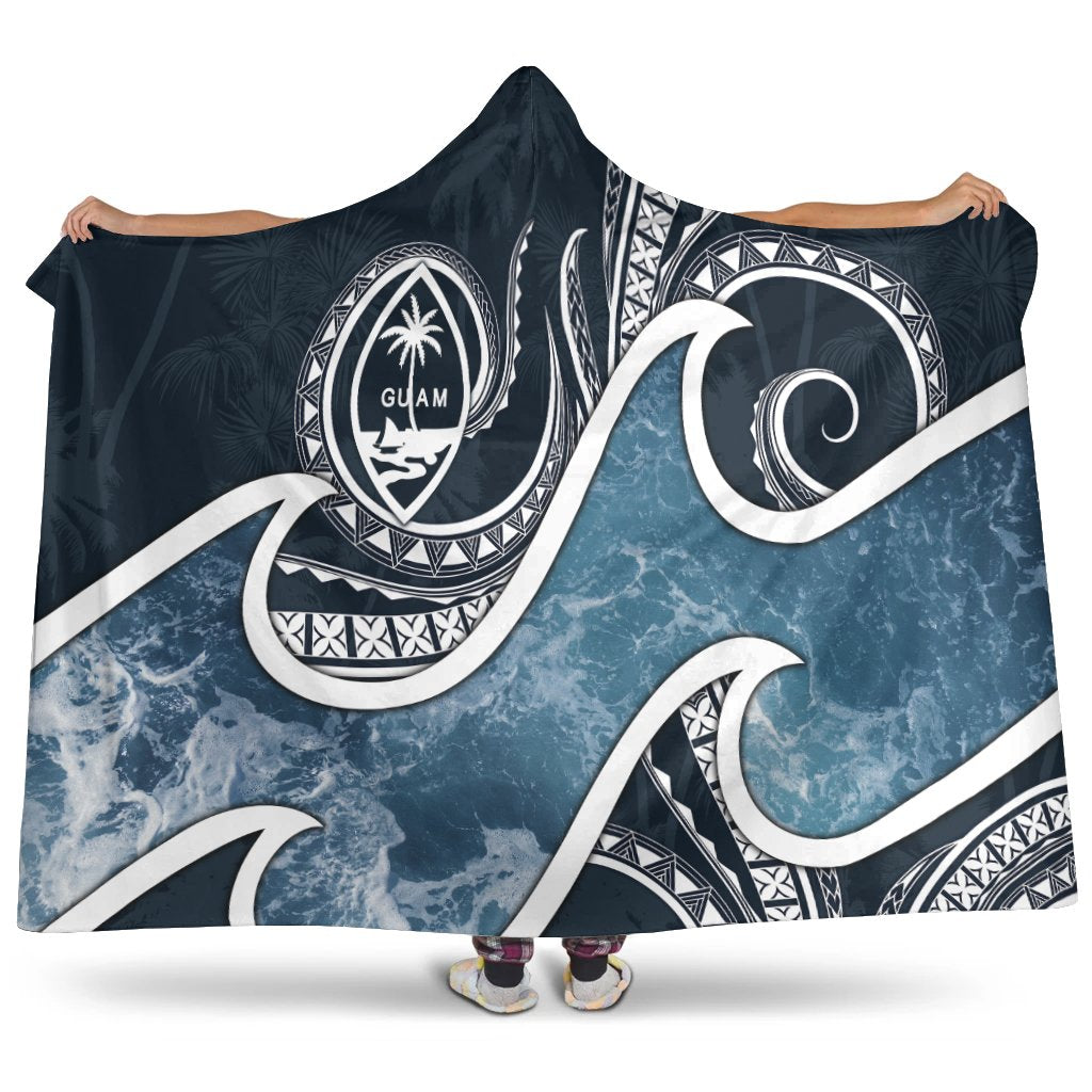 Guam Polynesian Hooded Blanket - Ocean Style Hooded Blanket Blue - Polynesian Pride