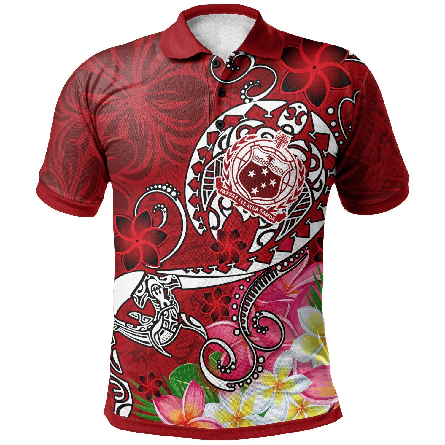 Samoa Polo Shirt Turtle Plumeria (Red) Unisex Red - Polynesian Pride