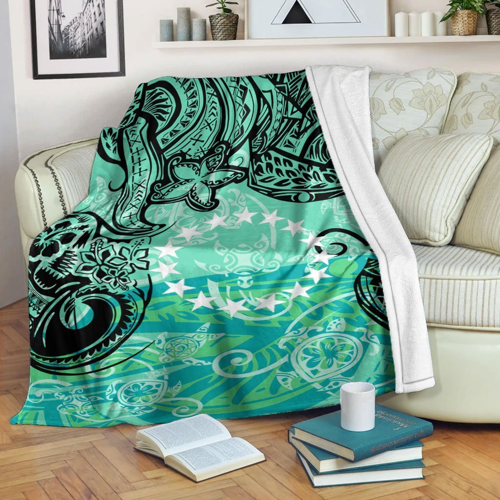 Cook Islands Premium Blanket - Vintage Floral Pattern Green Color White - Polynesian Pride