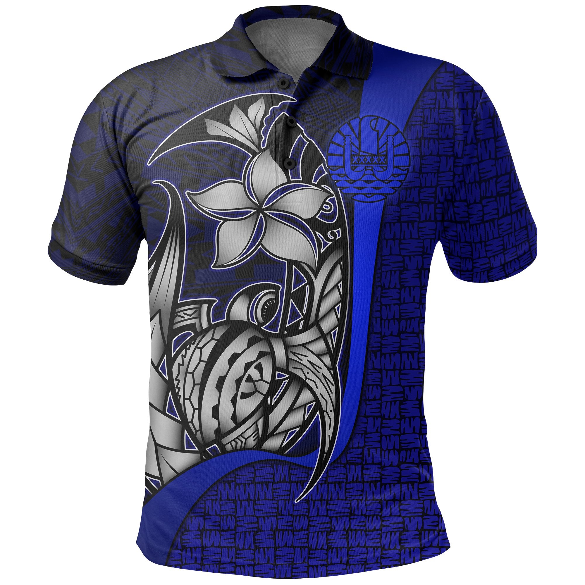 Tahiti Polo Shirt Blue Turtle with Hook Unisex BLUE - Polynesian Pride