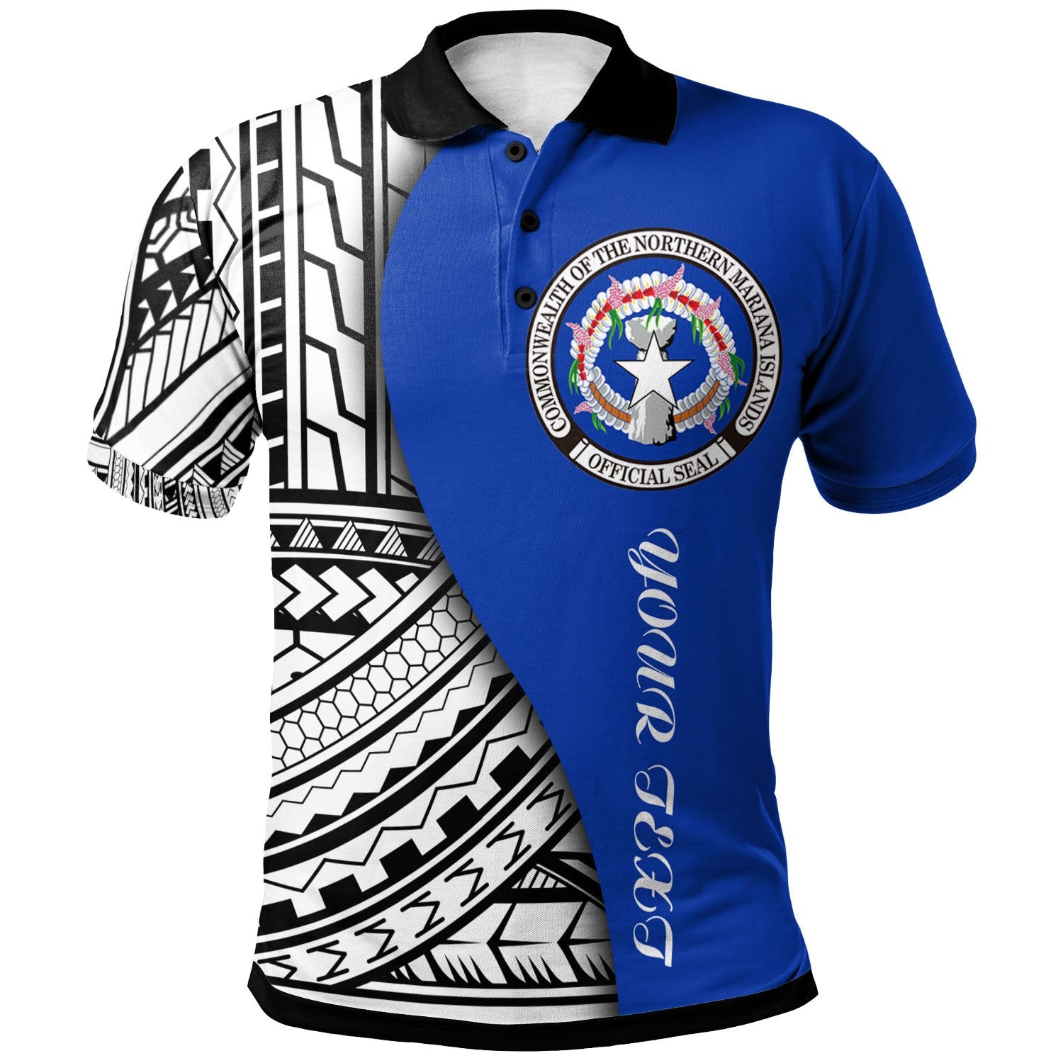 Northern Mariana Islands Custom Polo Shirt Coat Of Arm and Polynesian Patterns Unisex Blue - Polynesian Pride