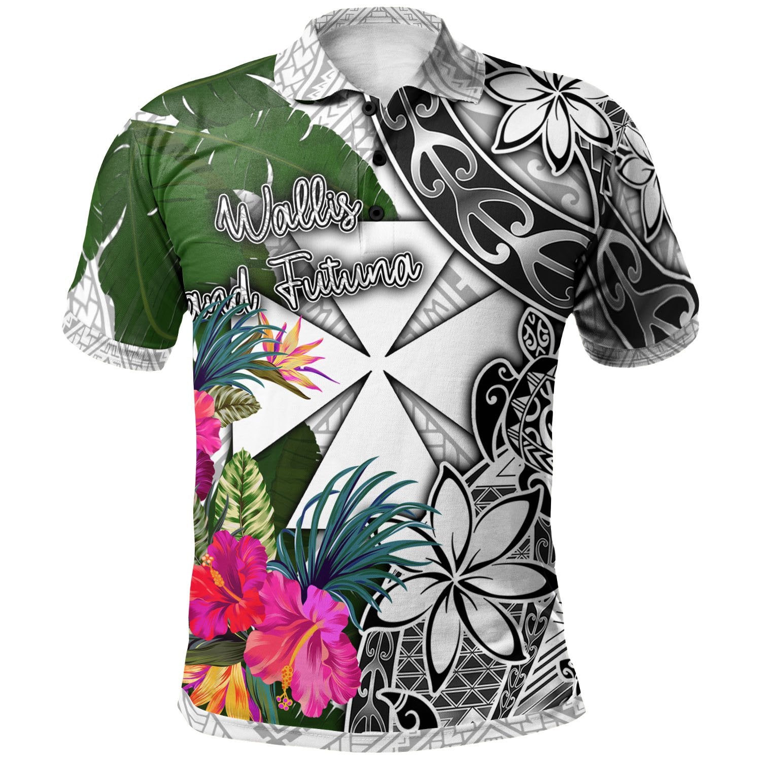 Wallis and Futuna Polo Shirt White Turtle Plumeria Banana Leaf Unisex White - Polynesian Pride