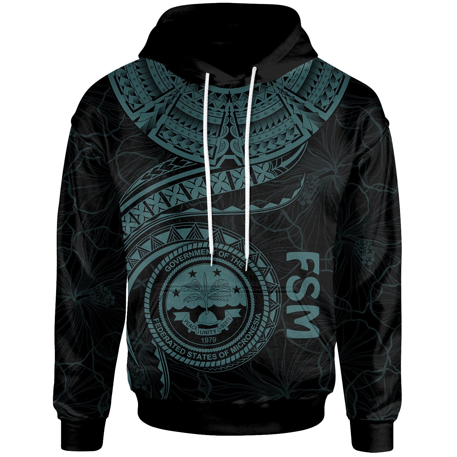 Federated States of Micronesia Polynesian Hoodie FSM Waves (Turquoise) Unisex Turquoise - Polynesian Pride