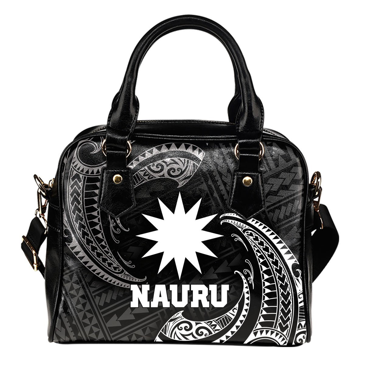 Nauru Polynesian Shoulder Handbag - White Tribal Wave One Size Black - Polynesian Pride