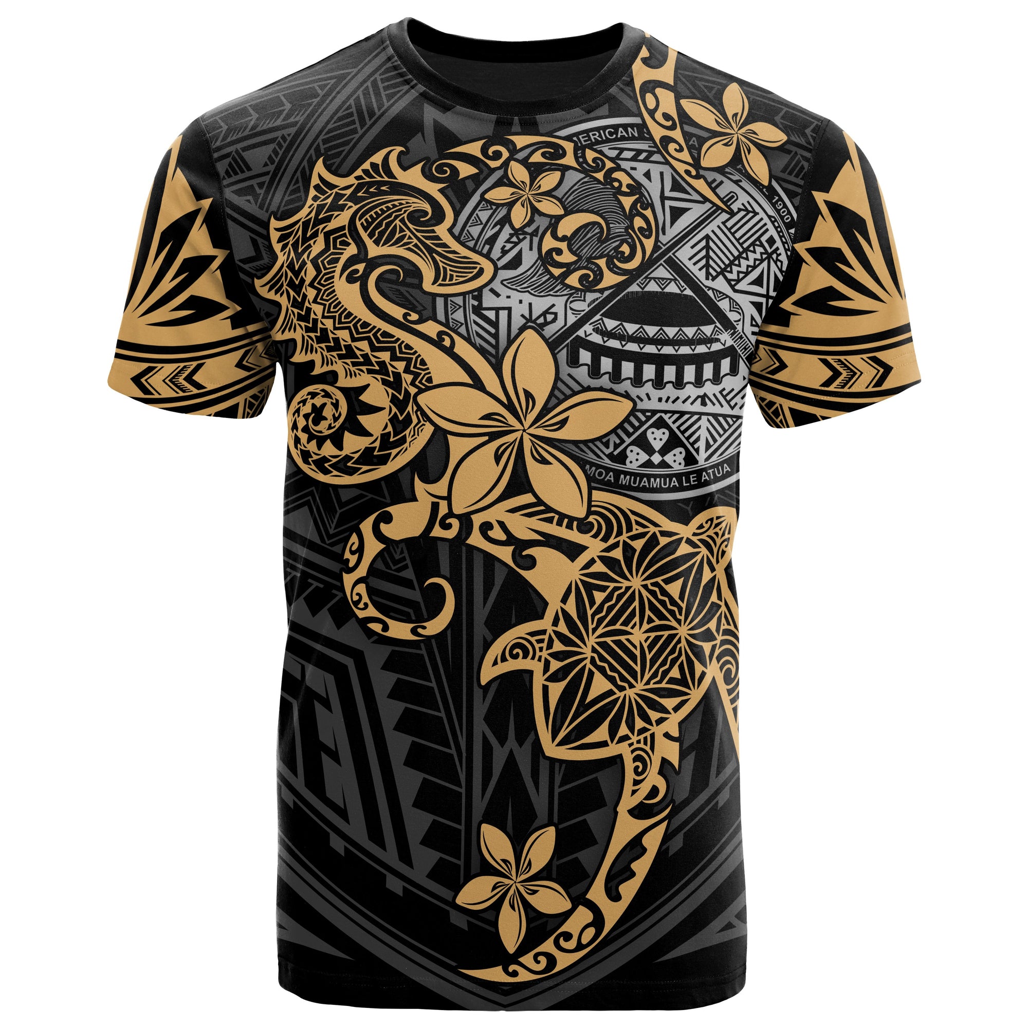 American Samoa Polynesian T Shirt Gold Seahorse Turtle Unisex GOLD - Polynesian Pride