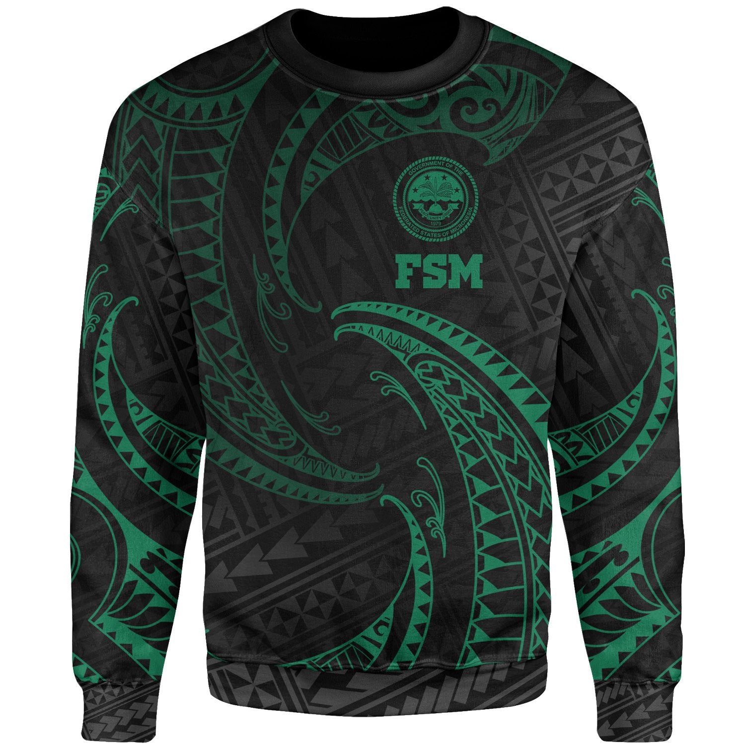 Federated States Of Micronesia Polynesian Sweater - Green Tribal Wave Unisex Green - Polynesian Pride