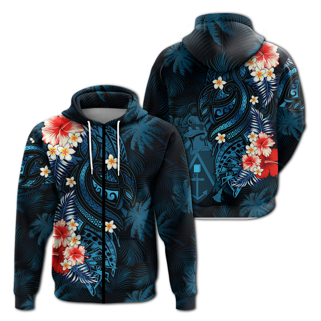Pitcairn Islands Coconut Tree Turtle Polynesia Hoodie LT2 Zip Hoodie BLUE - Polynesian Pride